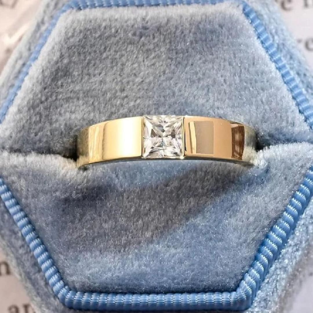 Tensional Ring Tension Set Princess Moissanite Engagement Ring, Dainty Gold Wedding ...
