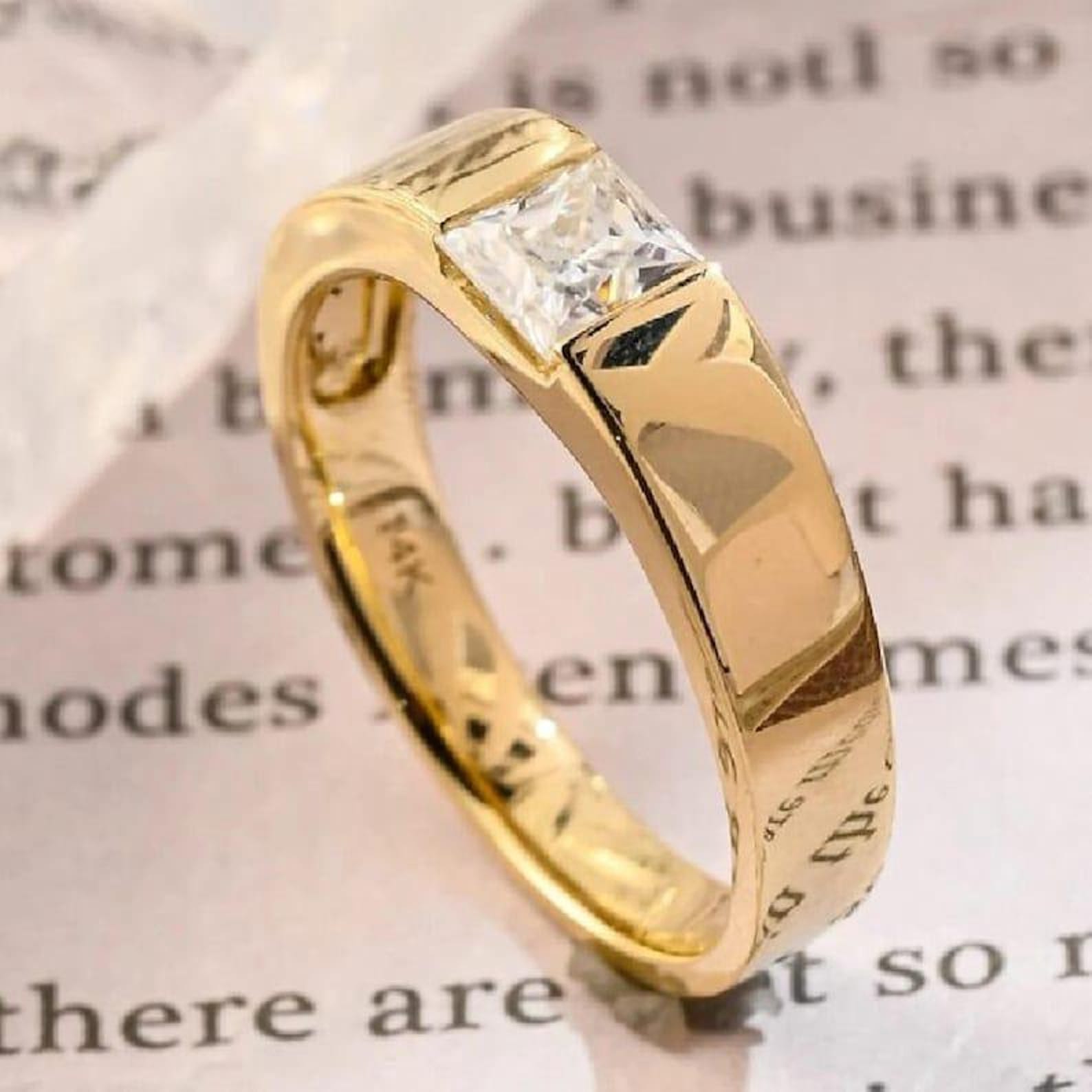 Tensional Ring Tension Set Princess Moissanite Engagement Ring, Dainty Gold Wedding ...