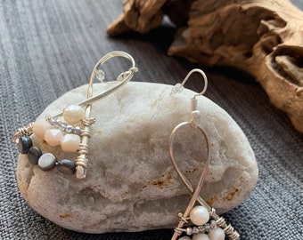 Silver wire wrapped dangle earrings