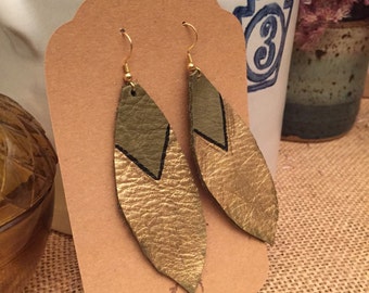 Green and gold feather earrings