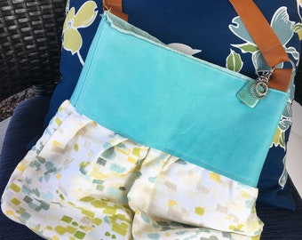 Teal leather tote