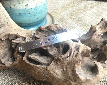 Bee happy hand stamped bracelet