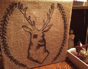 Rustic Burlap deer drawing