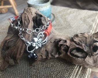 Leather and silver chain wrap bracelet