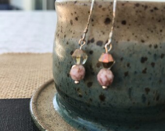 Silver and pink dangle earrings