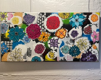 Graffiti Flowers painting, acrylic flower painting, Graphic art flower painting, Chaotic Flowers