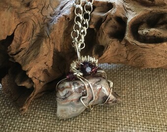 Silver necklace with wire wrapped pendant