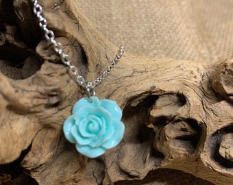 Flower resin necklace teal