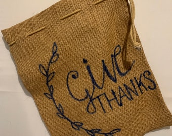 Burlap Give Thanks sack