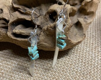 Boucles d’oreilles pendantes turquoise argenté