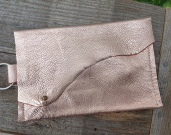 Pink Champagne leather clutch