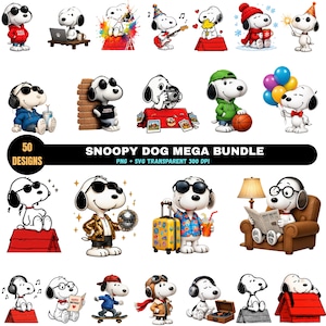 Snoopy Dog Mega Bundle, 50 designer, PNG SVG digital nedladdning