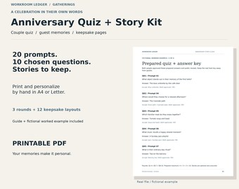 Anniversary Party Games Kit: Couple Quiz, Story Cards, Keepsake Pages, A4 & Letter PDF