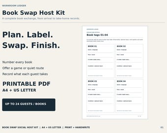 Book Swap Party Host Kit: Printable Exchange Game, Labels and Take-Home Records