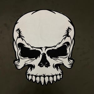 Large Skull Back Patch – Iron-On Embroidered Evil Skull Patch for Jackets, Biker Vests  Hoodies – White & Black Skull Centerpiece Emblem