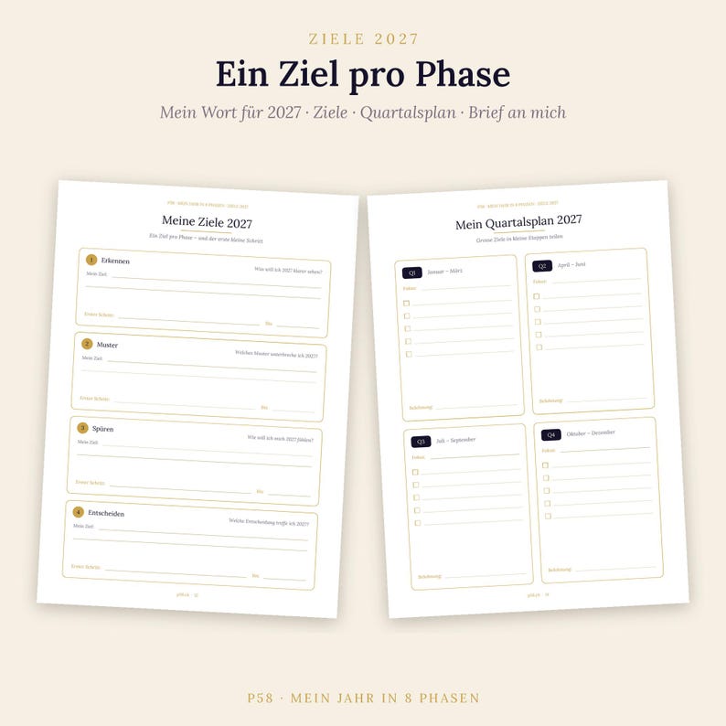 Jahresrückblick 2026 Ziele 2027 zum Ausdrucken | Workbook PDF A4