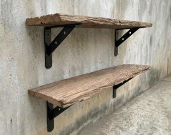 Estantería de madera flotante con soporte para colgar, estantes flotantes únicos de madera maciza recuperada, estantería rústica de pared.