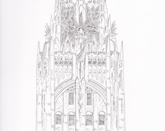 New York City General Electric Gebäude Tuschezeichnung