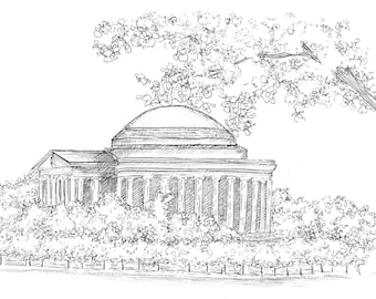 Washington DC Jefferson Gedenkstift und Tuschezeichnung