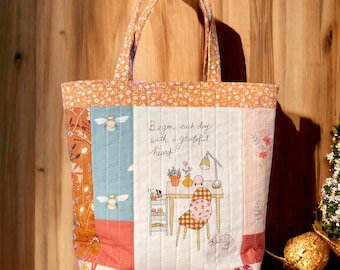 Project Bag, Knitting & Crochet Tote, Be Grateful, Patchwork Tote