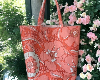 Large Spring Tote, Floral Spring Tote, Peach Floral Tote