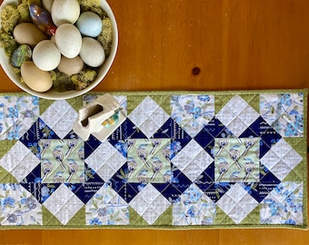 Handmade Quilted Table Runner: Spring Bird Design, 28-inch