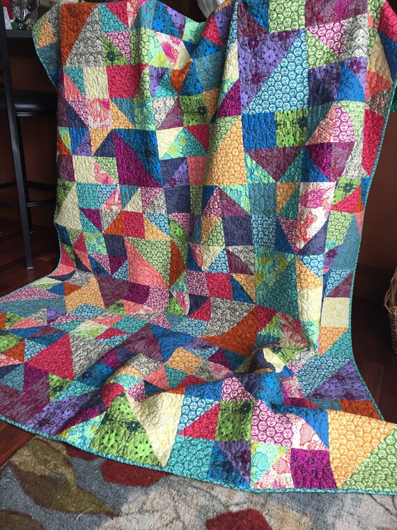 Large Twin Size Patchwork Quilt 66x84 Green Blue Navy Purple Etsy