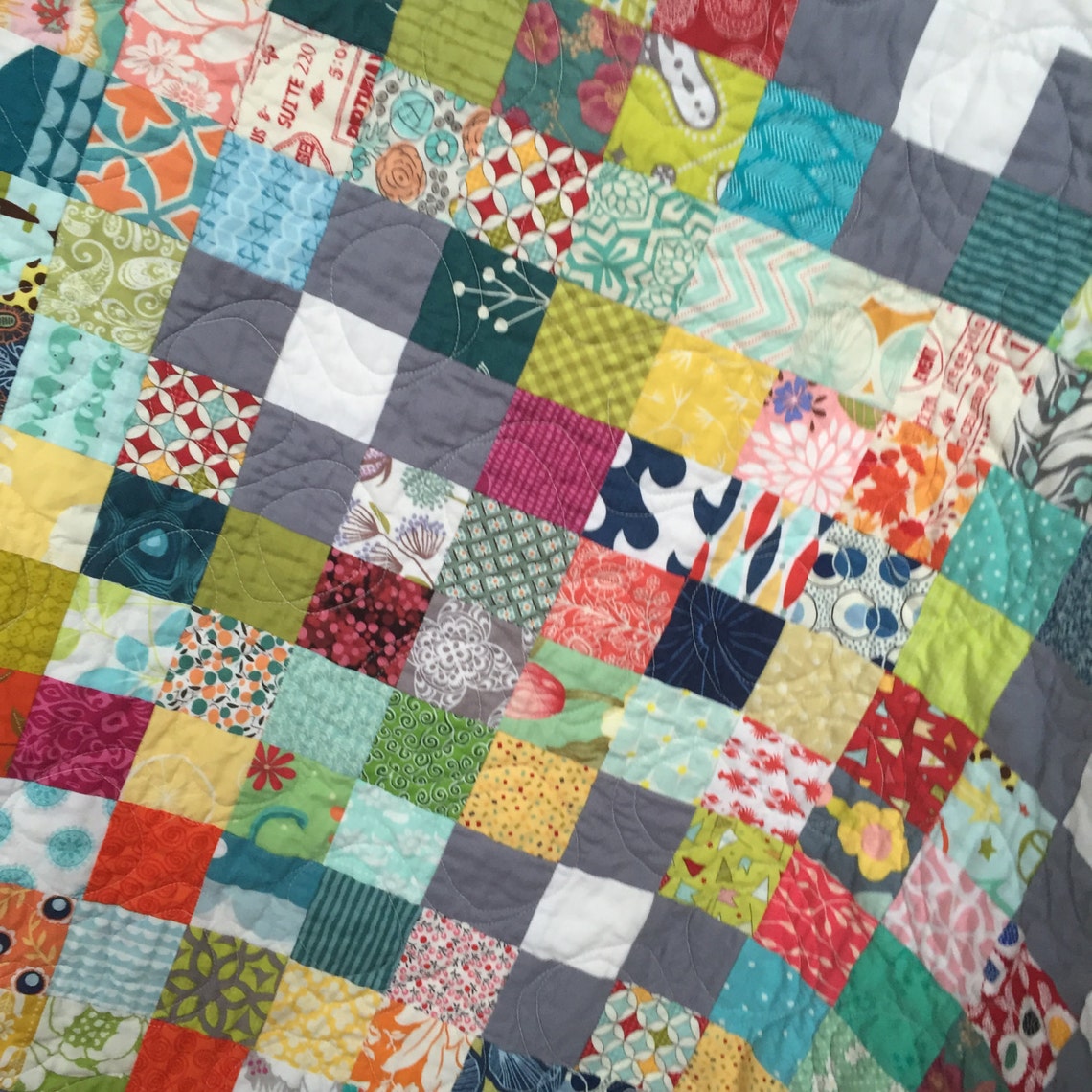 Lap throw couch scrappy patchwork quilt blanket grey white | Etsy