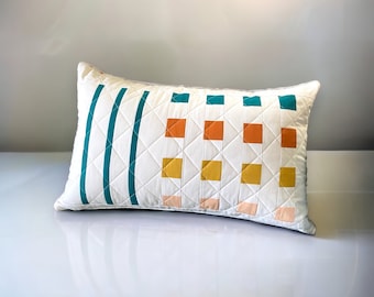 Lumbar pillow cover 12x24, accent throw pillow, quilted throw pillow, modern pillow cover
