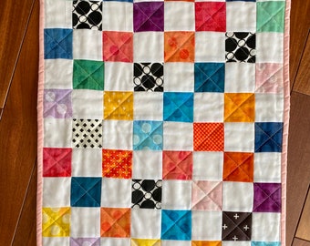 Doll Quilt Handmade, Scrappy Patchwork Quilt, Summer Doll Quilt, Doll Bedding, American Girl Quilt, Toy Quilt, Pet Quilt