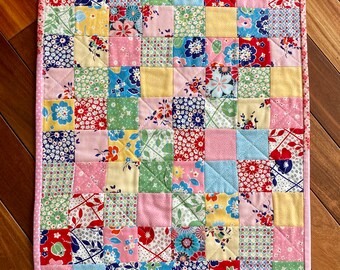 Doll Quilt Handmade, Scrappy Patchwork Quilt, Summer Doll Quilt, Doll Bedding, American Girl Quilt, Toy Quilt, Pet Quilt