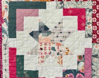 Baby toddler quilt, modern baby blanket, patchwork quilt, play mat, gift for new mom, lap quilt, log cabin quilt