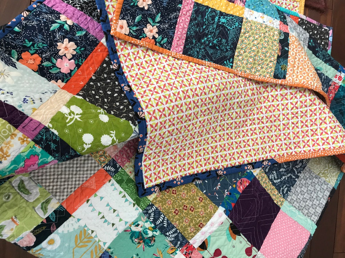 Patchwork Quilt Couch Quilt Small Twin Bed Scrappy Plaid Etsy