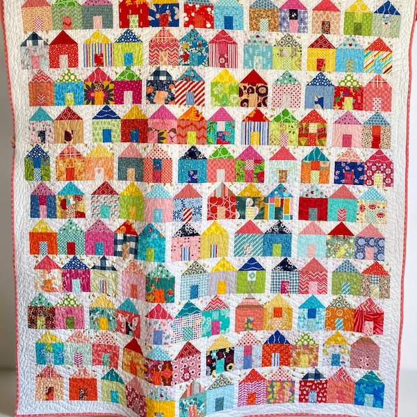 Throw Small Twin Size Scrappy Modern Patchwork Quilt Village House Quilt Rainbow Multi Colored Housewarming Gift Teenager