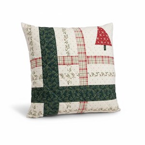 Quilted Christmas Pillow Cover 20x20, Patchwork Tree Cushion