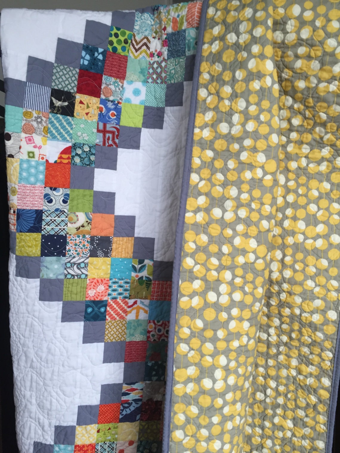 Lap throw couch scrappy patchwork quilt blanket grey white | Etsy