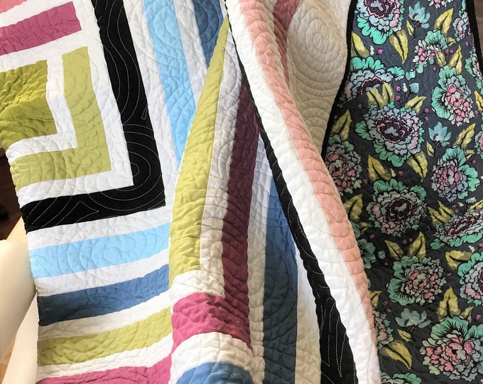 Modern Logcabin Quilt 60x60 Lap, Throw, Couch, Scrappy Patchwork Quilt ...