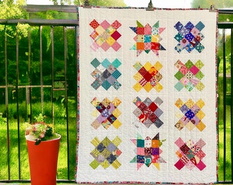 Patchwork Quilt, Colorful Baby Quilt, Toddler Quilt, Girl Crib Blanket, Baby Shower Gift, Lap Quilt, Gift for Daughter, Nursery Decor