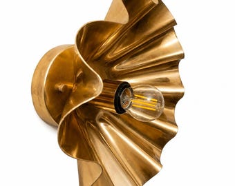 Gold Brass Wall Sconce, Sculptural Flower Wall Light, Modern Art Deco Lighting