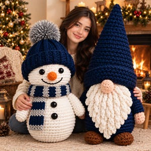 Virkat snögubbemönster, amigurumi-tomtemönster, vinterdekorationspaket, julvirkad PDF, julpysselhandledning, sött plyschset