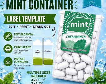 Custom Mint Container Label Template | Editable Canva Mint Container Wrapper | Party Favor Mint Label