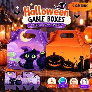 Halloween Gable Box Template Bundle  | Printable Treat Boxes | DIY Party Favor Packaging | Spooky Party Decorations