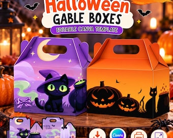 Halloween Gable Box Template Bundle  | Printable Treat Boxes | DIY Party Favor Packaging | Spooky Party Decorations