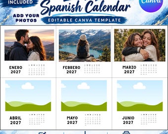 2027 Spanish Photo Calendar Template | Editable Canva Monthly Calendar | Printable Calendar | Calendario 2027 | Personalized Calendar