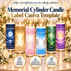 Personalized Memorial Candle Template | Cylinder Candle Wrap | Celebration of Life | Digital Download