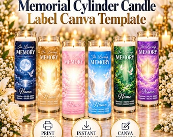 Personalized Memorial Candle Template | Cylinder Candle Wrap | Celebration of Life | Digital Download