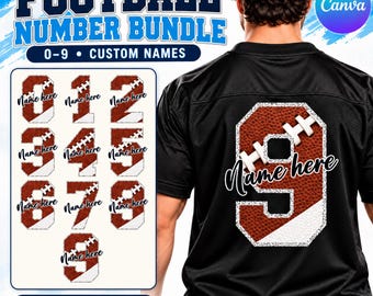 Football Jersey Number Bundle 0-9 Canva Template | Custom Name Jersey Design | Editable Football Numbers | Sports Shirt