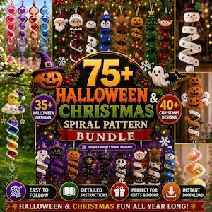 75+ Halloween Christmas Crochet Pattern Bundle, Spiral Ornament Wind Spinner PDF, Holiday Amigurumi Digital Download, Easy Pattern