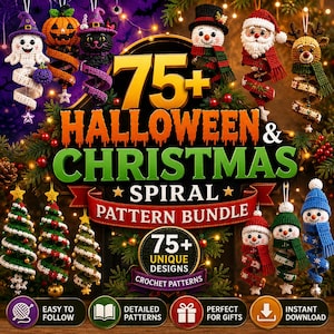 75+ Halloween Christmas Crochet Pattern Bundle, Spiral Ornament Wind Spinner PDF, Amigurumi Digital Download, Easy Pattern