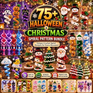 75+ Halloween Christmas Crochet Pattern Bundle, Spiral Ornament Wind Spinner PDF, Holiday Amigurumi Digital Download, Easy Pattern